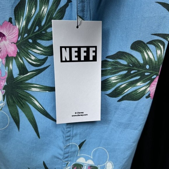 Mens‎ NEFF DISNEY Mickey Mouse Blue Floral Hawaiian Button Up Medium - NWT - Picture 8 of 8